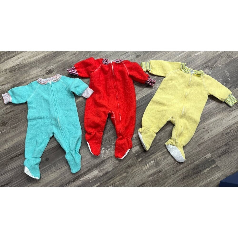 Set of 3 Vintage 1980's Gerber 7-12M Zip Up Pajama Onesies Baby Clothes Sleepers